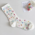 White mesh mid-calf socks with vibrant colorful polka dots and breathable net texture - Colorful Polka Dots