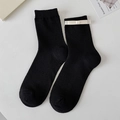 Chic black crew socks featuring a white ribbon bow in French ballet style for women - One Size / Black Beige