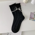 Schwarze Kniestrümpfe im japanischen Lolita-Stil mit Schleifen und Rüschenkanten - Einheitsgröße / Schwarz