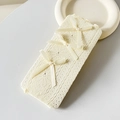 Eleganti calze in pizzo bianco crema con fiocchi di raso e motivo floreale traforato - Taglia unica / Beige