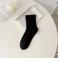 Calze a metà polpaccio in cotone nero tinta unita con trama a coste per uso quotidiano - Nero