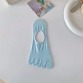 Sky blue cotton five-finger invisible socks with silicone anti-slip heel for women - Blue