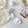 Weiße Lolita-Socken mit Spitzenrüschen und Blumenmuster im süßen Prinzessinnen-Stil - Einheitsgröße / Weiß