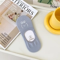 Light blue low cut boat socks with white cartoon rabbit pattern and anti-slip silicone - One Size / Blue