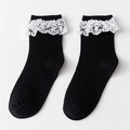 Calze nere stile giapponese con pizzo floreale bianco e trama in maglia a coste larghe - Nero