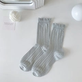 Hellblaue Socken mit hohlem Maschenmuster und eleganten Wellenform Rüschenbündchen - Grau