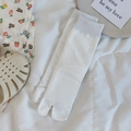 Japanese style white split toe socks with grey ribbed cuffs and vertical texture - One Size / White