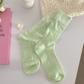 Mint green Lolita hollow mesh crew socks with striped texture in a sweet aesthetic - Fruit Green