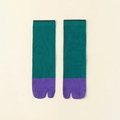 Calze tabi a due dita in maglia color petrolio con punta viola e bordo nero sottile - Verde Te Verde con Viola (Punta Viola)