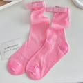 Roze katoenen rib sokken met zachte satijnen strikken voor een schattige Lolita-stijl - Eén maat / Roze