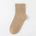 Mid-calf khaki cotton socks with ribbed cuffs in a clean flat lay minimalist style - Light Coffee