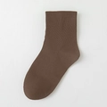 Deep brown mid-calf knit sock with ribbed cuff and fine texture on white background - Dark Coffee