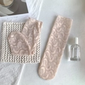 Chaussettes Lolita en dentelle beige clair avec motifs lune et étoiles élégants - Taille unique / Rose