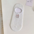 White low cut socks featuring cute rabbit embroidery and delicate mesh heart pattern - Rabbit