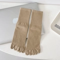 Light khaki five-finger cotton socks with ribbed cuffs shown in a minimalist flat lay - One Size / Khaki