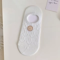 Weiße Füßlinge mit braunem Smiley-Stickerei und atmungsaktiver Netzstruktur für Damen - Smiley
