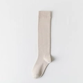 Chaussettes montantes en tricot beige style japonais avec revers côtelés élastiques - Blanc Cassé