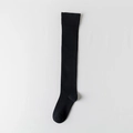 Classic black over-the-knee socks for women with wide ribbed cuffs and elastic fabric - One Size / Black