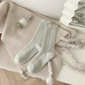 Salbeigrüne Socken mit Wellensaum, Wolle mit Rippenstruktur für warme Füße - Einheitsgröße / Grau