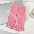 Pink five-finger cotton socks in mid-calf length with ribbed cuffs for women - One Size / Peach Pink