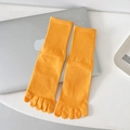 Solid bright orange cotton five-finger mid-calf socks with ribbed cuffs for women - One Size / Orange