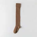 Caramel brown over-the-knee socks with vertical rib-knit texture and reinforced heel - One Size / Dark Coffee
