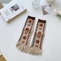 Beige Zehensocken mit Blumen-Smiley-Mustern und Schleifen-Strickdetails für Damen - Schleife