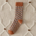 Calze al polpaccio in cotone marrone chiaro con motivo jacquard a Y blu e marrone scuro - Taglia unica / Jacquard Geometrico Marrone Chiaro