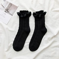 Calze nere stile JK con cuori a maglia, fiocchi di raso e eleganti bordi a balze - Taglia unica / Nero