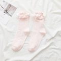 Calze Lolita rosa con bordo in raso e motivo a cuore lavorato a maglia - Taglia unica / Rosa Chiaro