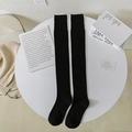 Chaussettes hautes noires classiques avec large bord côte et maille dense tricotée - Taille unique / Noir