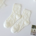 Calcetines media pierna Lolita japonesa blanco crema con jacquard de rosas en 3D - Estilo Jacquard de Rosa 3D Crema (56M)