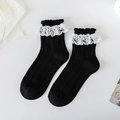 Calcetines negros de estilo japonés con ribete de encaje blanco y estética dulce - Bordado de Borde de Encaje Blanco (56A黑)