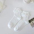 White cotton lace socks with tiered ruffle cuffs and delicate ribbed texture - One Size / Lace Trim Ribbed Style (56A White)