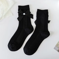 Calcetines negros de punto media pierna con elegante lazo de satén y detalle perla - Estilo de Lazo de Perla (56Z黑)