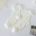 Chaussettes blanches en dentelle jacquard avec texture florale style Lolita - Style Dentelle Jacquard Motif Plante Blanc (64)