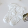 Girls white lace princess socks with elegant floral jacquard and bow trim detail - One Size / Floral Jacquard Lace Style (56L White)