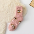 Thick pink coral fleece socks featuring cute cartoon hamster patterns and wavy cuffs - One Size / Hamster Pattern / Pink