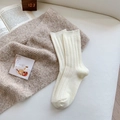 Vertical ribbed wool socks in cream white, thick thermal mid-calf winter hosiery - One Size / White