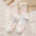 Pink and grey striped coral fleece socks with sweet bows and soft plush paw patterns - Pink Striped - Bow Style