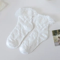 Chaussettes blanches style Lolita avec broderie florale et bordure en dentelle douce - Taille unique / Style Dentelle Broderie Princesse (64 White)
