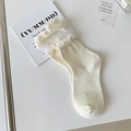 Chaussettes mi-mollet blanc crème avec volants en dentelle et nœuds en satin - Taille unique / Blanc Cassé