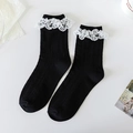 Chaussettes mi-mollet noires avec bordure en dentelle blanche et noeud élégant - Côte Noire Dentelle Blanche (66 Noir)