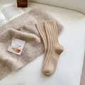 Calcetines de mezcla de lana con diseño de rayas verticales en color beige cálido - Talla única / Café Claro