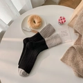Calze spesse in misto lana a metà polpaccio con design color block nero e grigio - Nero con risvolto grigio