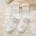Women's warm striped coral fleece socks with cute pink bow and anti-slip soles - Green Striped - Bow Style