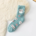 Plush cyan coral fleece socks with white cartoon cat pattern for winter warmth - One Size / Cat Heart Pattern / Blue