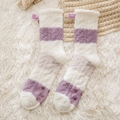 Thick coral fleece socks in purple and white stripes with velvet bow and anti-slip dots - Purple Striped - Bow Style
