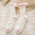 Cozy cream and pink coral fleece socks with cute pom-poms and diamond texture - Pink Contrast - Pom Pom Style