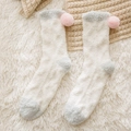 White coral fleece socks with pink pom poms and gray accents for winter warmth - Grey Contrast - Pom Pom Style